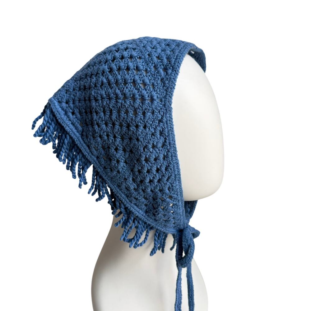 Handmade Crochet Bandana Headscarf Neck Scarf Blue Boho Cottagecore O/S